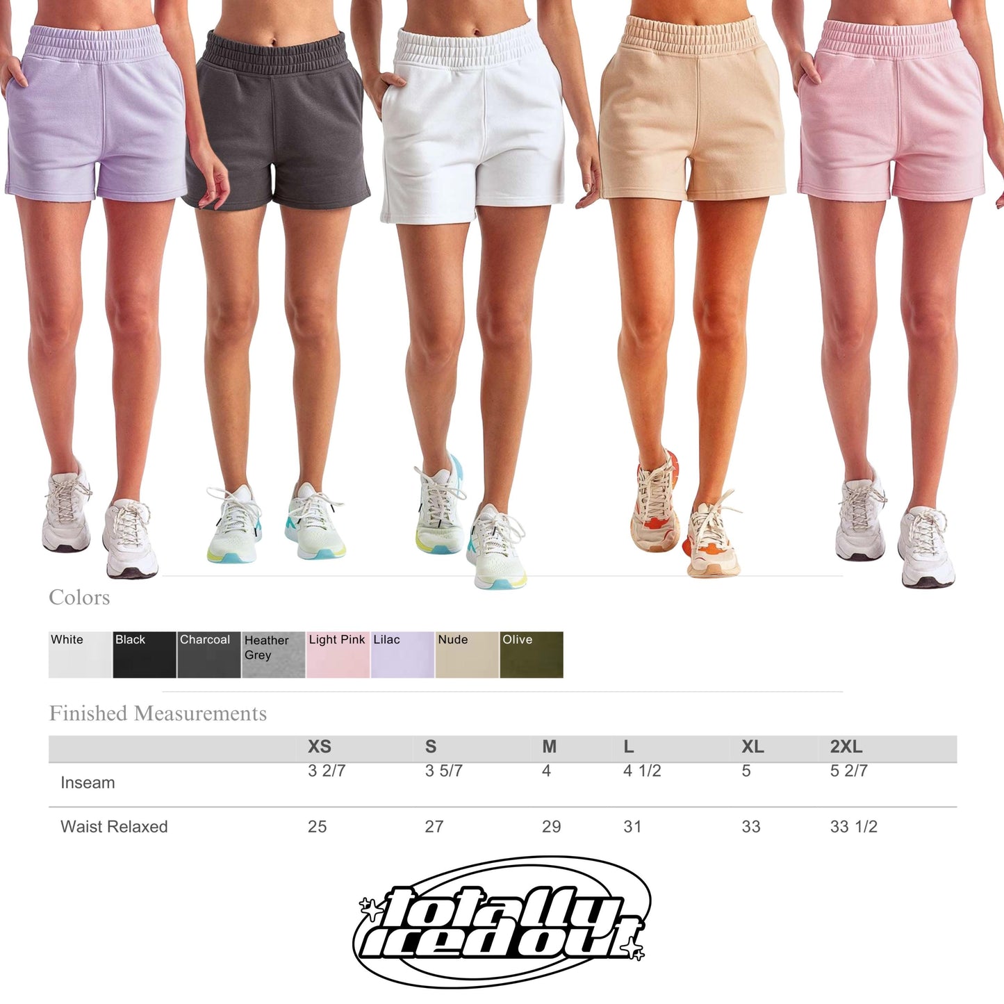 a line of women's shorts with different colors