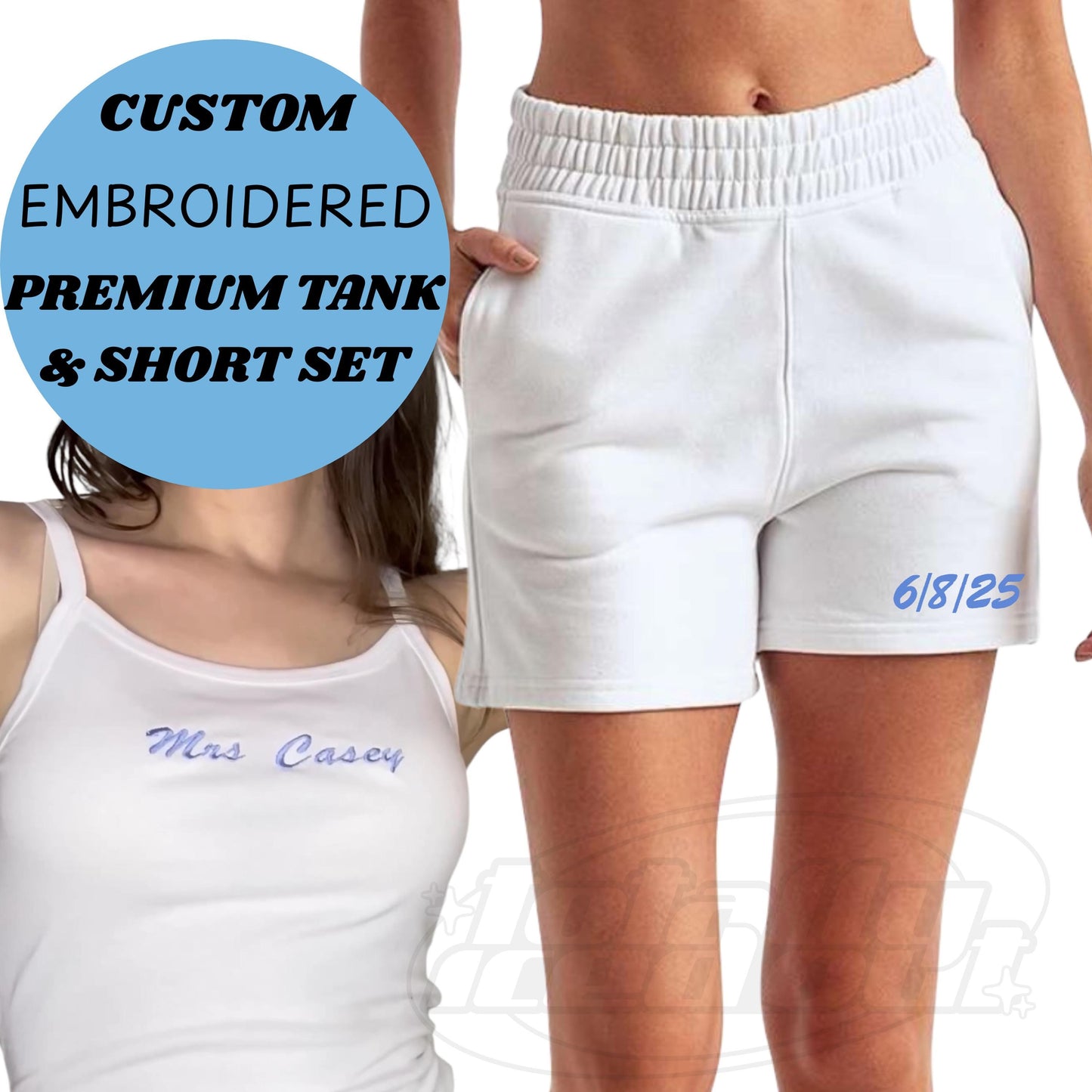 a woman wearing white shorts and a tank top