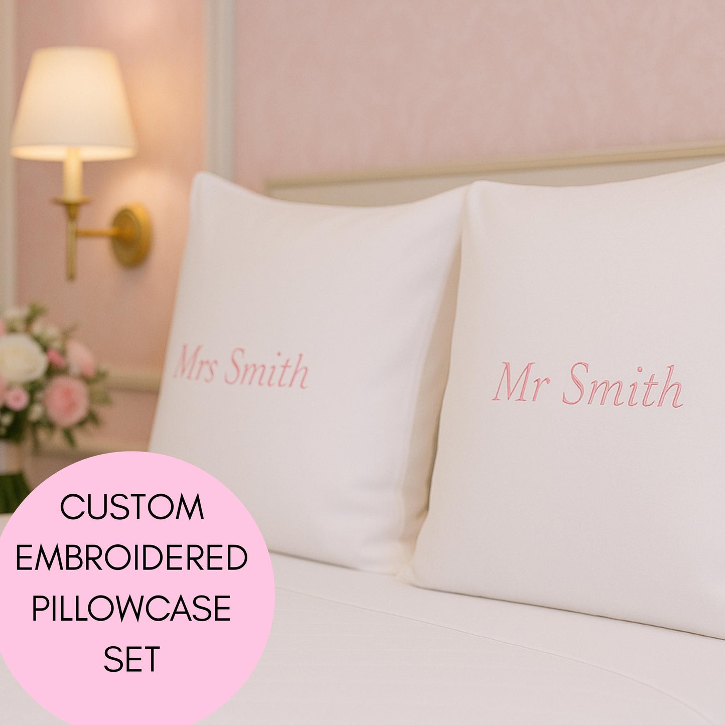 a bed with two pillows and a pillow case
