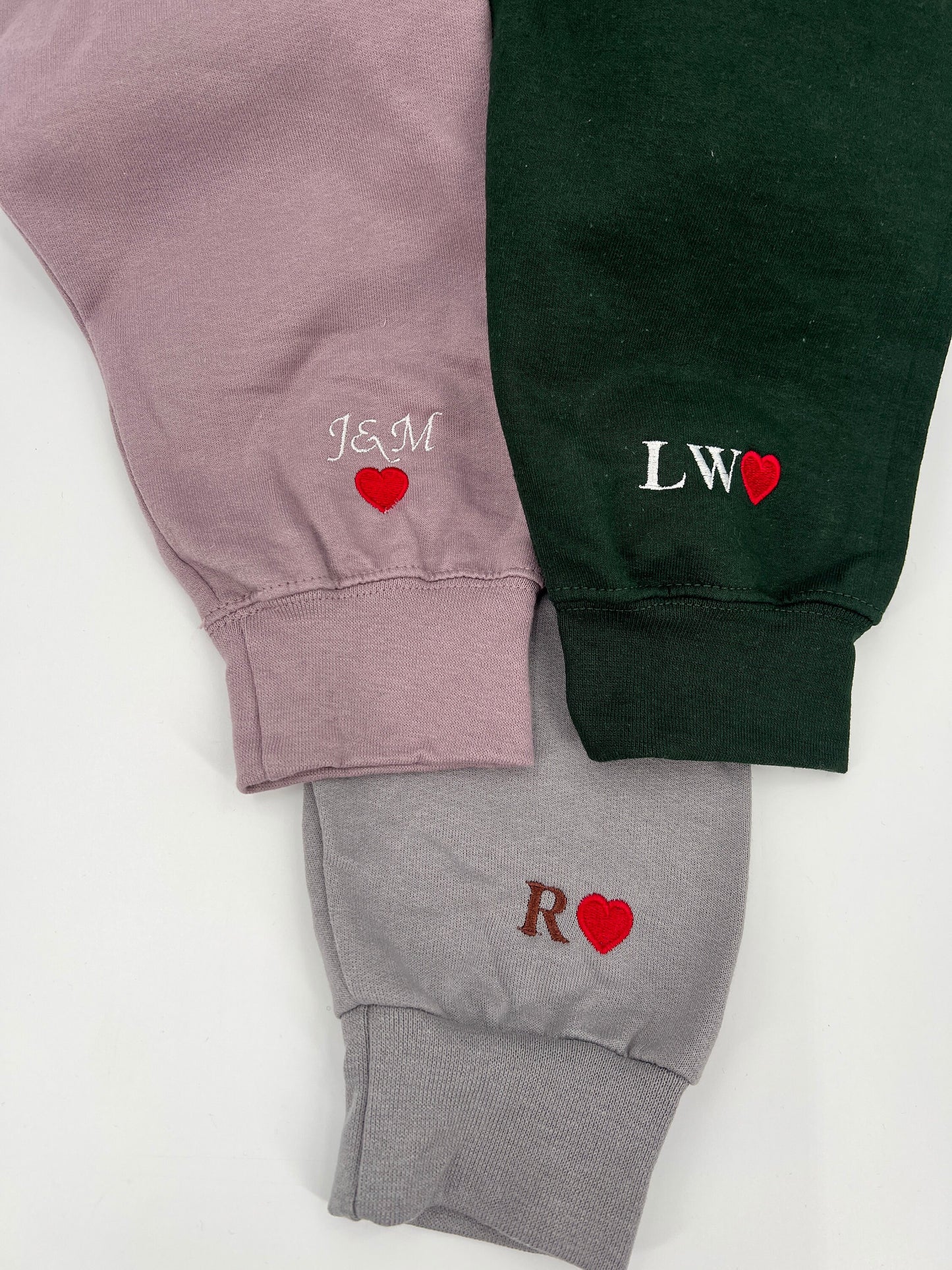 Custom Embroidered Initial Heart Sweatshirt | Couple Crewneck | Personalized Sleeve Sweatshirt | Initial on Sleeve| Sleeve Initial Shirt