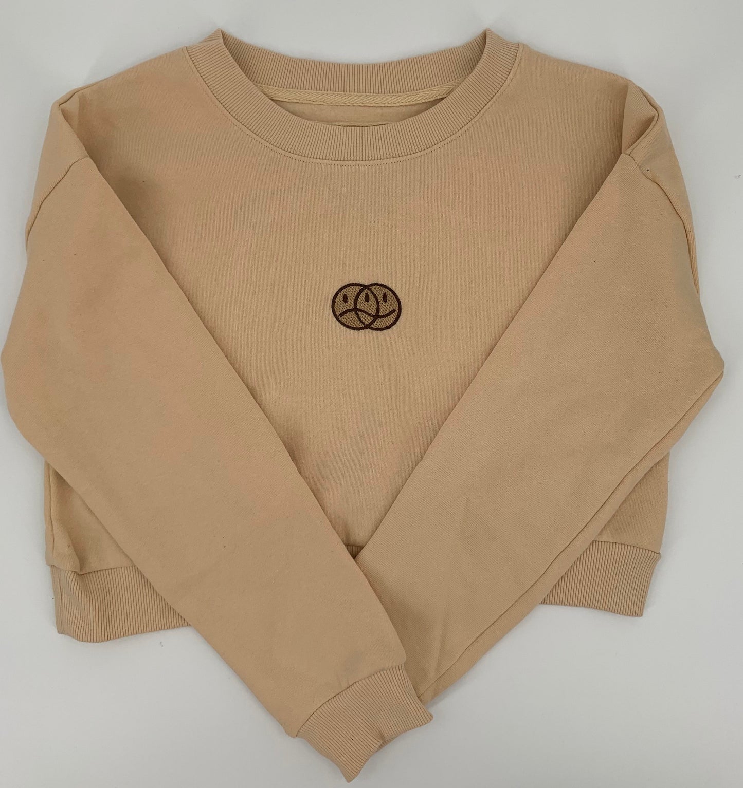 Monochrome Smiley Cropped Embroidered Crewneck