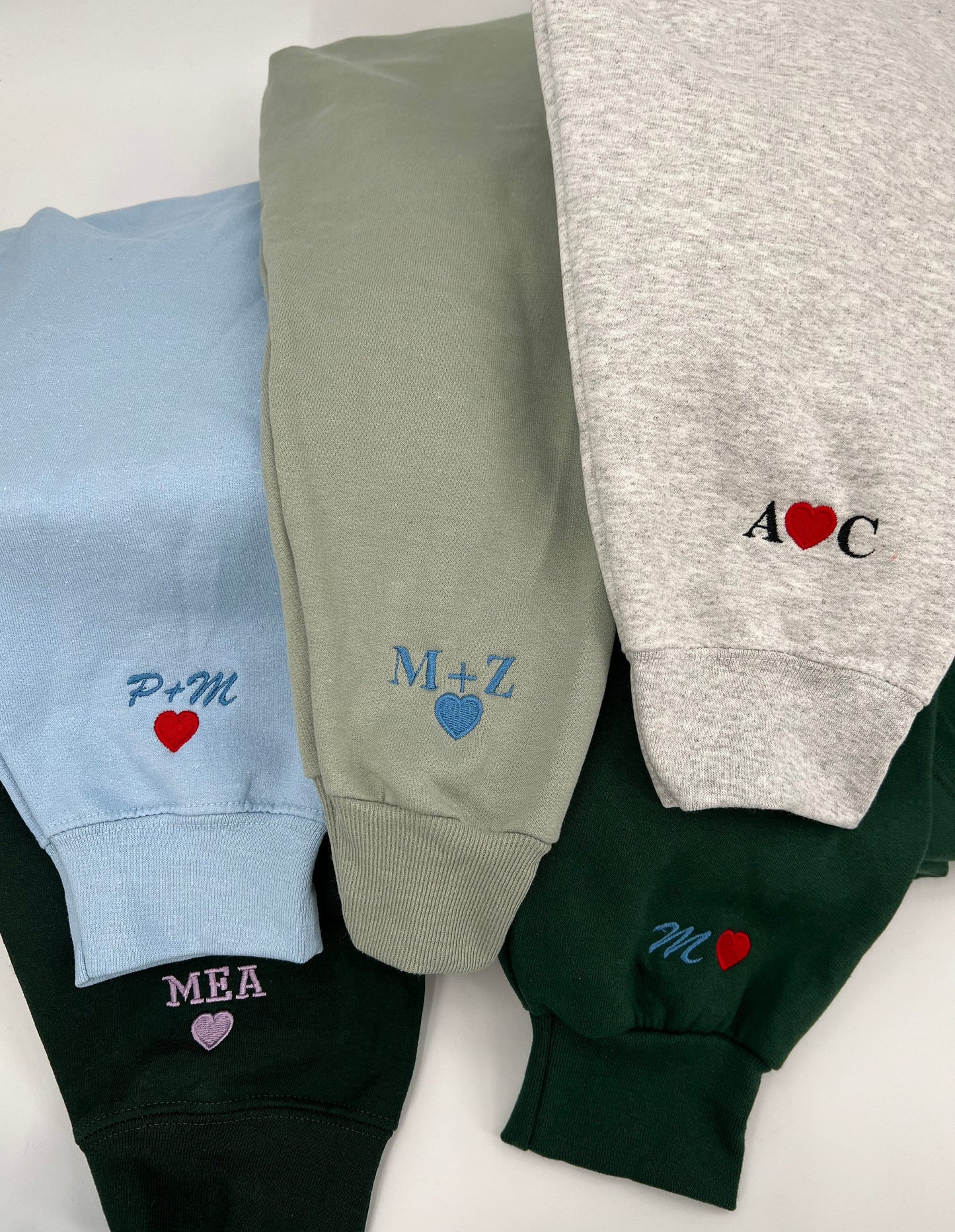 Custom Embroidered Initial Heart Sweatshirt | Couple Crewneck | Personalized Sleeve Sweatshirt | Initial on Sleeve| Sleeve Initial Shirt