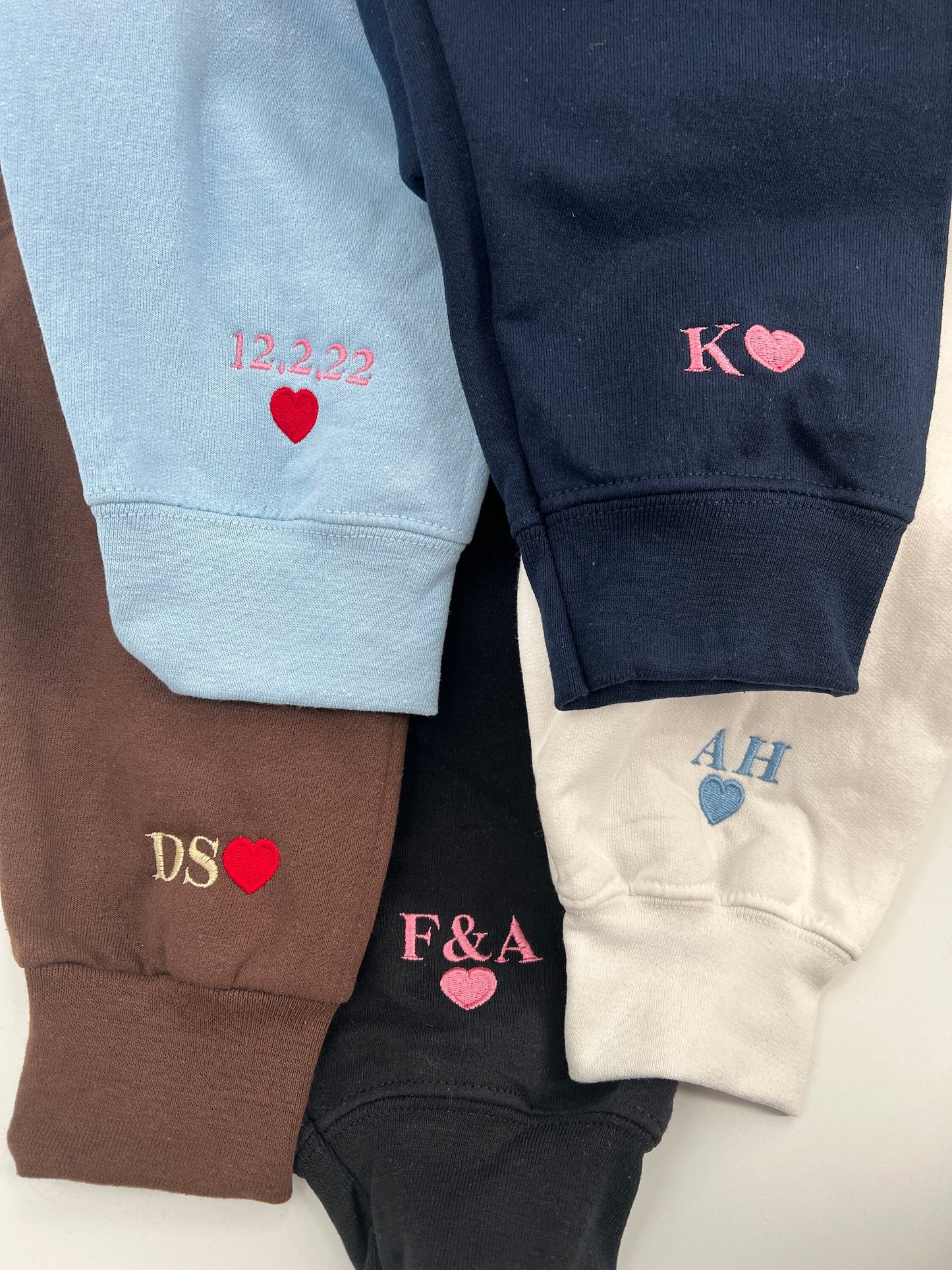 Custom Embroidered Initial Heart Sweatshirt | Couple Crewneck | Personalized Sleeve Sweatshirt | Initial on Sleeve| Sleeve Initial Shirt