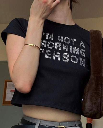 I'm Not a Morning Person Rhinestone Crop Top