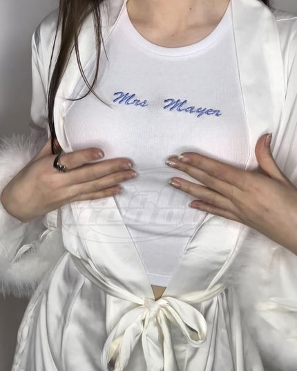 Custom Mrs. Bride Embroidered Ribbed Tank Top, Bridal Shower Gift