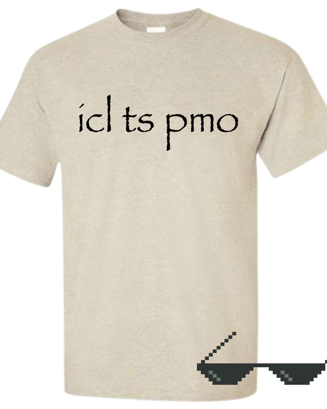 a t - shirt with the words ictts pmo printed on it