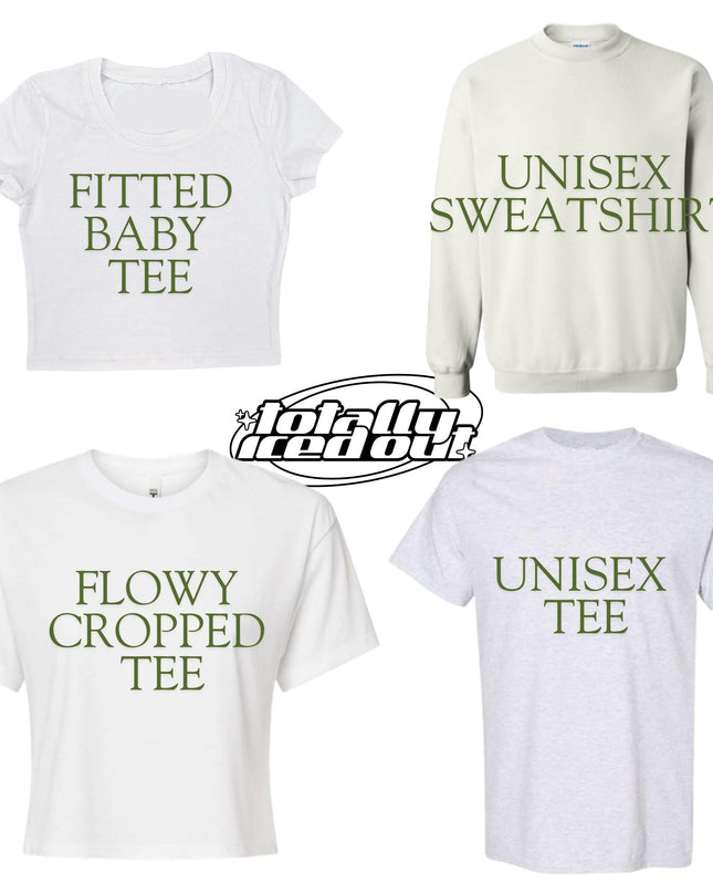 a group of three t - shirts with the words unisex, sweatshi