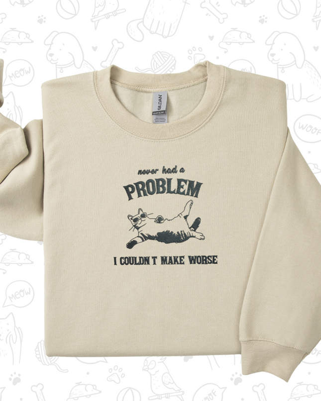 a sweater with a dog on it that says problem i couldn't name whose
