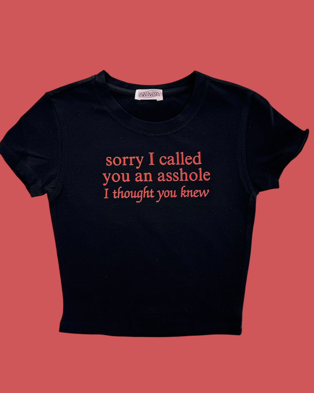 a t - shirt that says sorry i called you an asshole