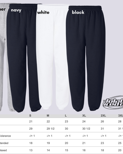 a collection of different styles of sweatpants, each with a corresponding size listed below it. The sizes range from small to extra-large, with the smallest pants being labeled as hip-size and the largest pants being labeled as waist-size. The image does not contain any text that can be described in fewer than 500 characters.