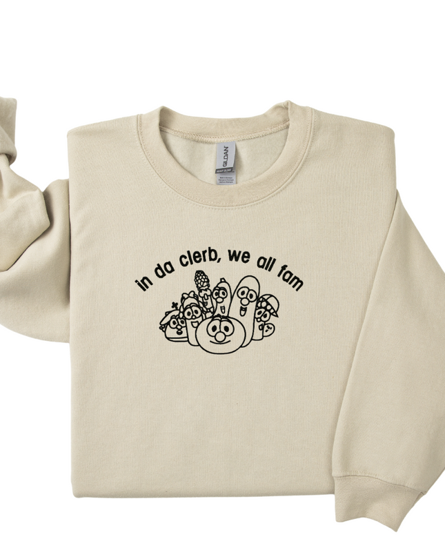 a white sweatshirt with an image of mushrooms on it