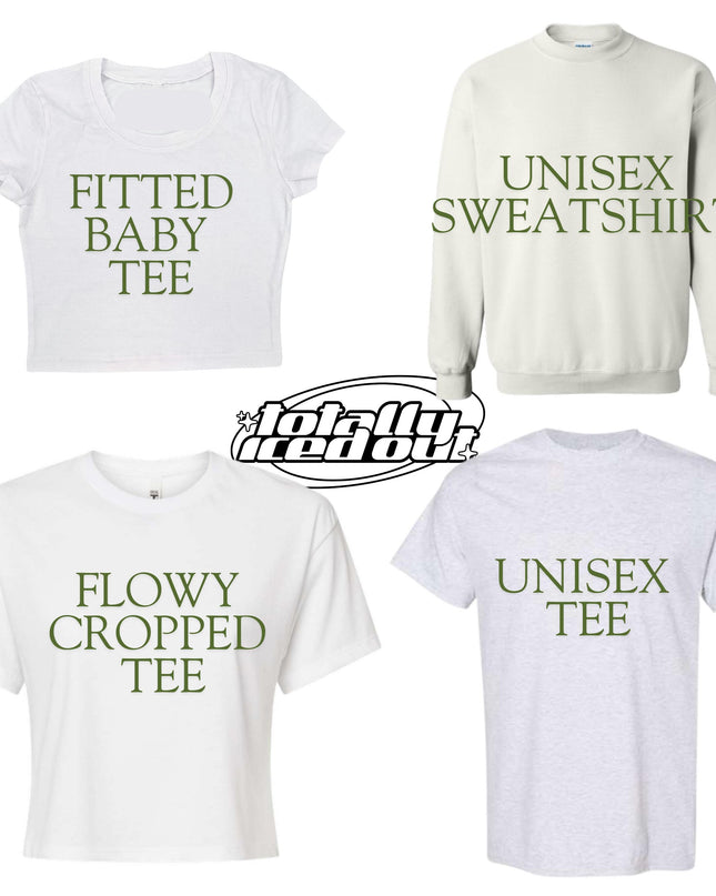 a group of three t - shirts with the words unisex, sweatshi