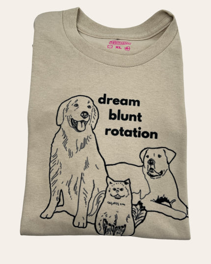 a t - shirt with a drawing of two dogs and a cat