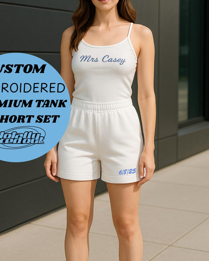 a woman in white shorts and a tank top