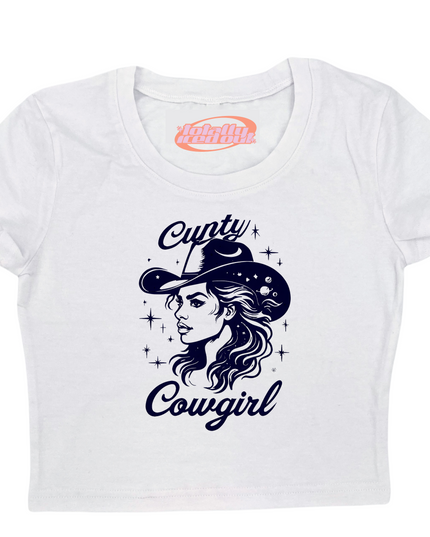 a white t - shirt with a woman wearing a cowboy hat
