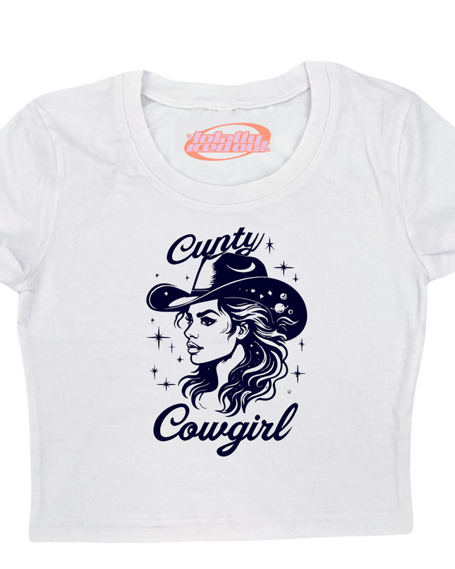 a white t - shirt with a woman wearing a cowboy hat