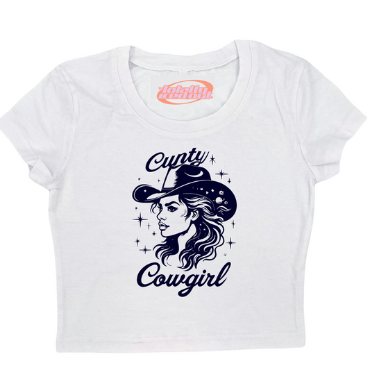 a white t - shirt with a woman wearing a cowboy hat