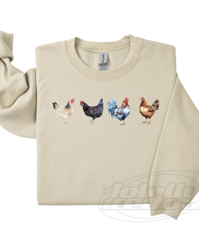 a sweater with a picture of chickens on it