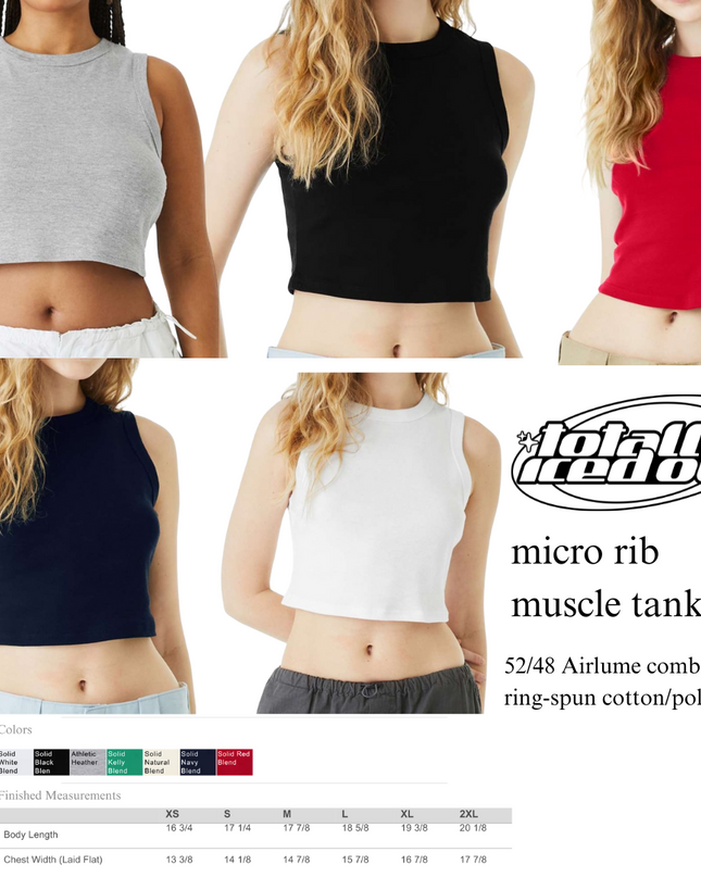 The image is a collage of six images showing different styles of cropped tops, including a gray tank top, a black tank top, a red top, and a white tank top.