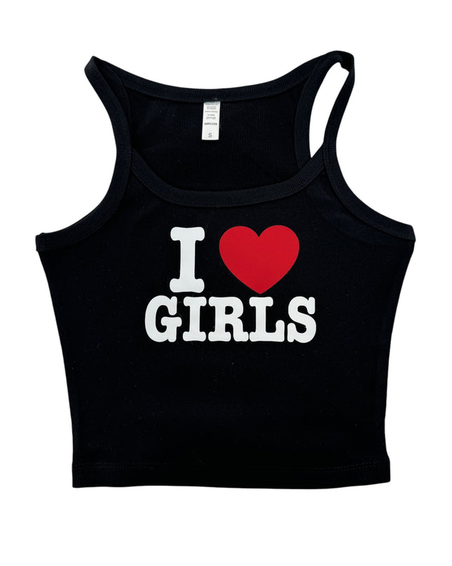 a black tank top with the words i love girls on it