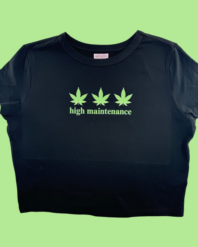 a t - shirt that says high maintenance on it
