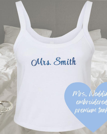 a white tank top with the words mrs smith on it