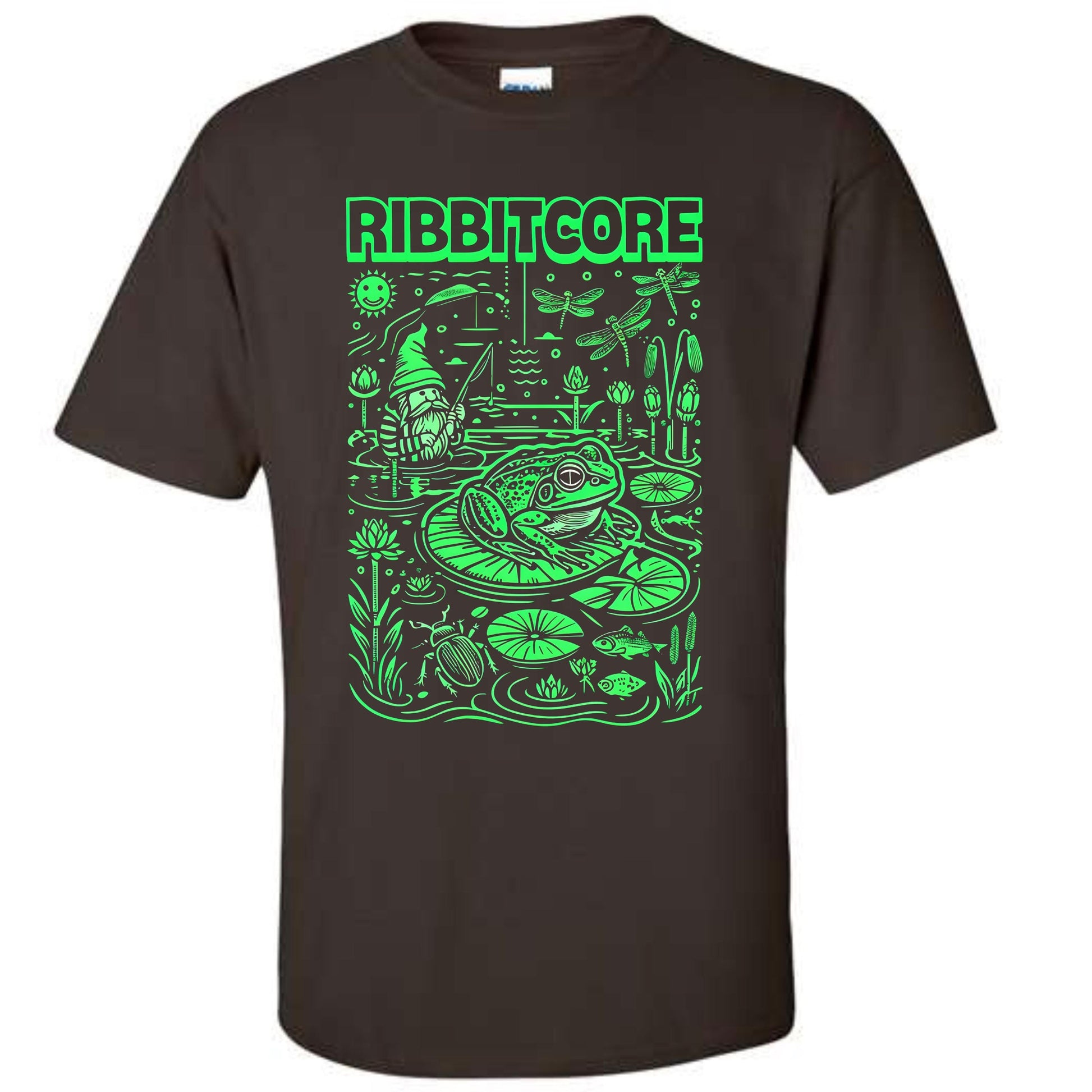 a brown shirt with a green graphic on the front of it