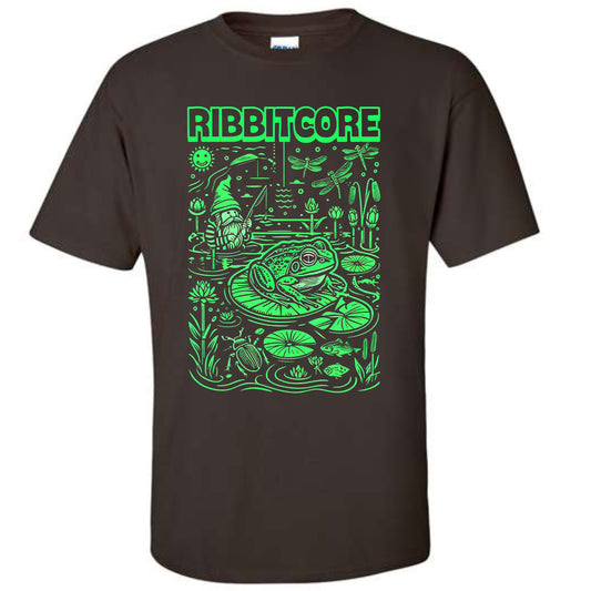 a brown shirt with a green graphic on the front of it
