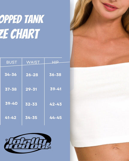 a woman wearing a cropped tank size chart
