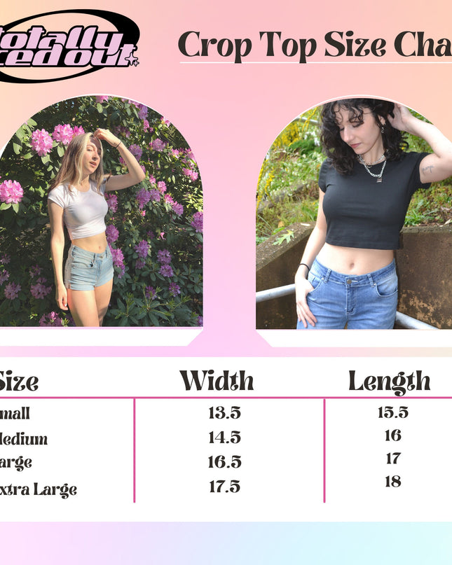 a woman wearing a crop top size chart