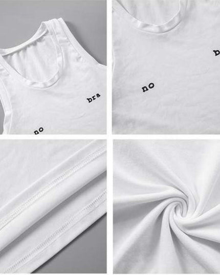 a white tank top with black lettering on it