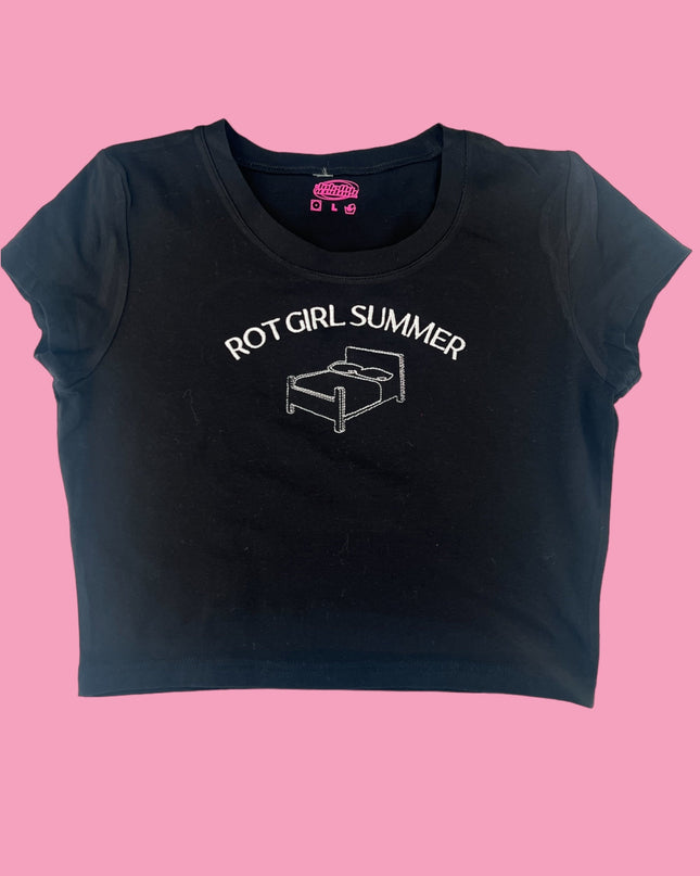 a black crop top that says not girl summer