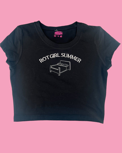 a black crop top that says not girl summer