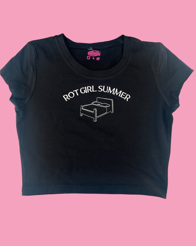 a black crop top that says not girl summer