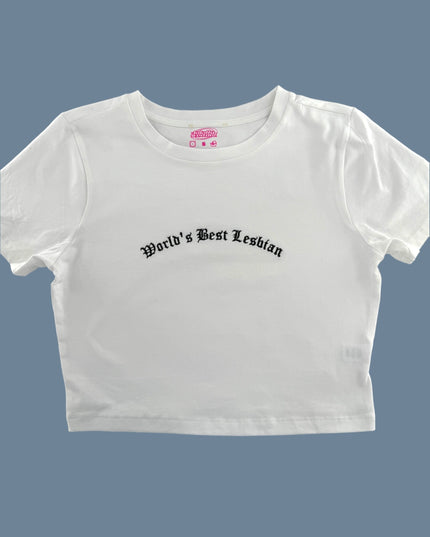 a white t - shirt with the words world&#39;s best lesbian printed on it