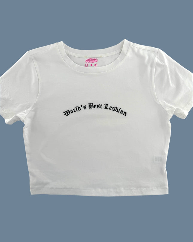 a white t - shirt with the words world&#39;s best lesbian printed on it
