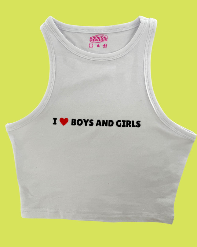 a tank top that says i love boys and girls