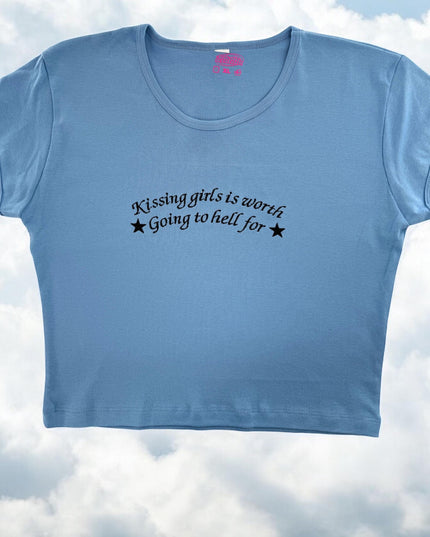 a blue t - shirt with a message on it
