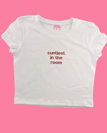 a white t - shirt with the words&#39;cuntfest in the room &#39;