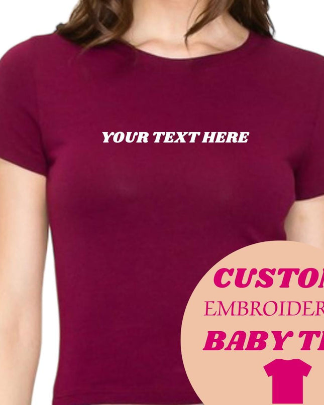 a women's t - shirt with the text custom embroidered on it