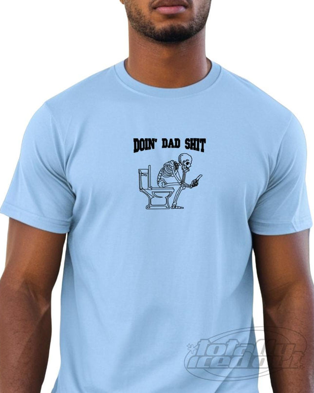 a man wearing a blue shirt that says don&#39;t bad shit