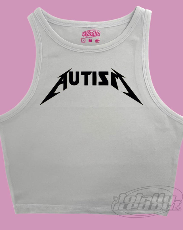 a white tank top with the word metallic on it