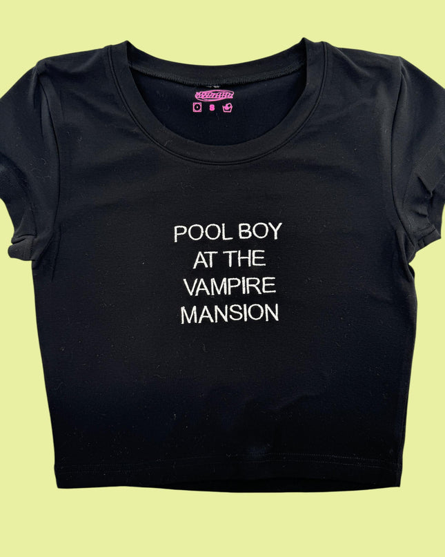a t - shirt that says pool boy at the vampire mansion