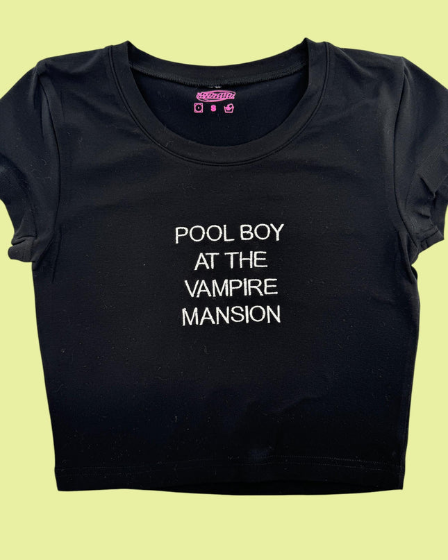 a t - shirt that says pool boy at the vampire mansion