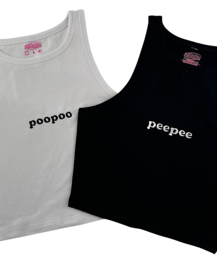 two tank tops with the word peppopo printed on them