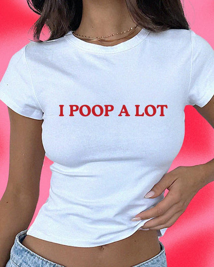 a woman wearing a t - shirt that says i pop a lot