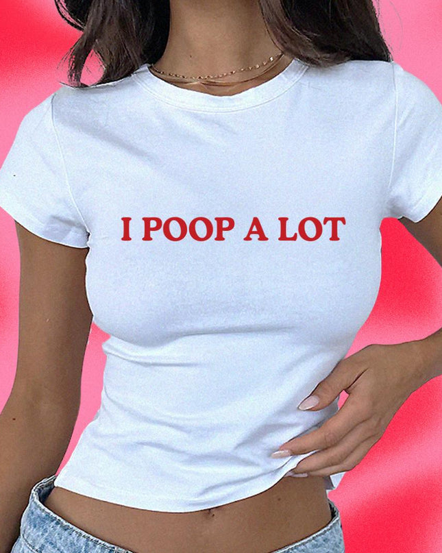a woman wearing a t - shirt that says i pop a lot