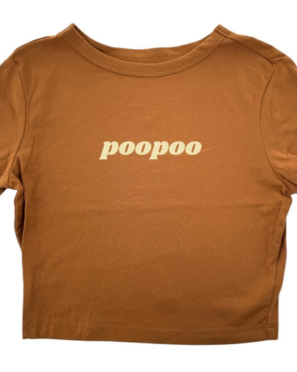 a brown shirt with the word poopo printed on it