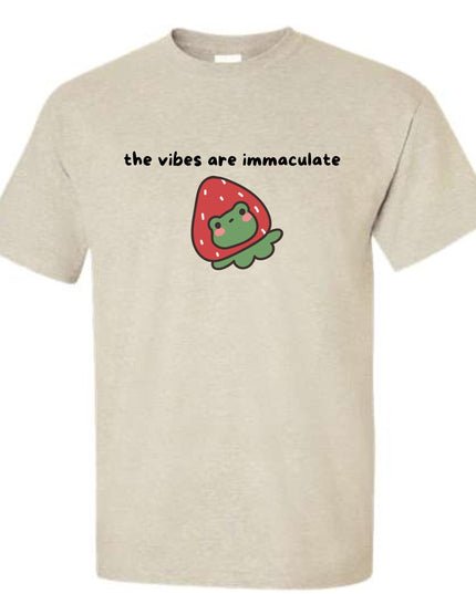 a white t shirt with the words, the vibes are immaculate