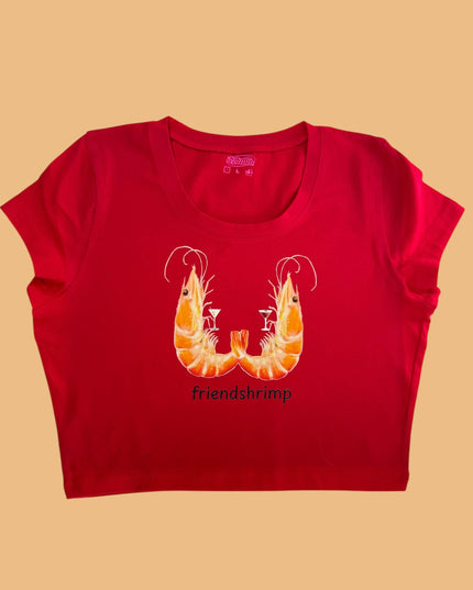 a red shirt with a picture of a lobster on it